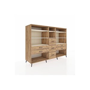 Kronos Dolap 8 Raflı 7 Çekmeceli  220x59x163 Çam-aytaşı/çam