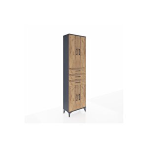 Arges Dolap 4 Raflı 3 Çekmeceli 4 Kapaklı 60x30x221 Antrasit-çam