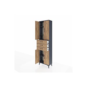 Arges Dolap 4 Raflı 3 Çekmeceli 4 Kapaklı 60x30x221 Antrasit-çam