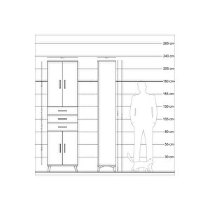 Arges Dolap 4 Raflı 3 Çekmeceli 4 Kapaklı 60x30x221 Antrasit-çam