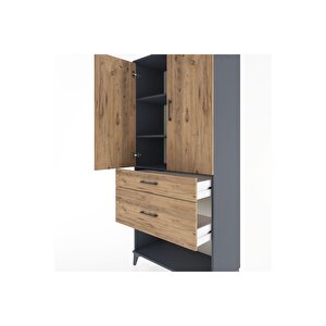 Hyperion Dolap 3 Raflı 2 Çekmeceli 2 Kapaklı 88x44x195 Antrasit-çam