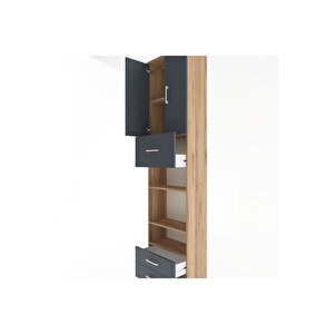 Arges Dolap 5 Raflı 3 Çekmeceli 2 Kapaklı 60x30x243 Çam-antrasit