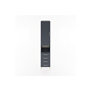 Hyperion Dolap 4 Raflı 4 Çekmeceli Tek Kapaklı 44x44x221 Antrasit-antrasit