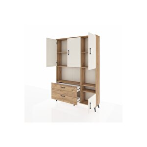 Arges Dolap 7 Raflı 2 Çekmeceli 4 Kapaklı 132x30x195 Çam-aytaşı/çam