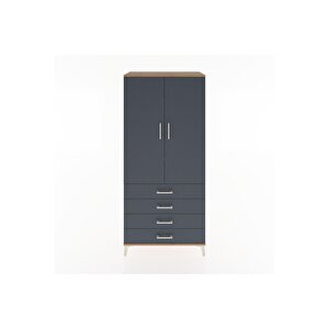 Hyperion Dolap 4 Raflı 4 Çekmeceli 2 Kapaklı 88x44x195 Çam-antrasit