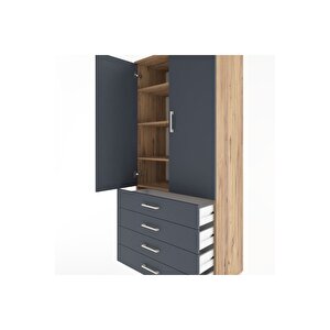 Hyperion Dolap 4 Raflı 4 Çekmeceli 2 Kapaklı 88x44x195 Çam-antrasit