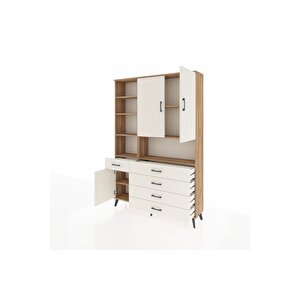 Arges Gardrop 8 Raflı 5 Çekmeceli 3 Kapaklı 132x30x195 Çam-aytaşı