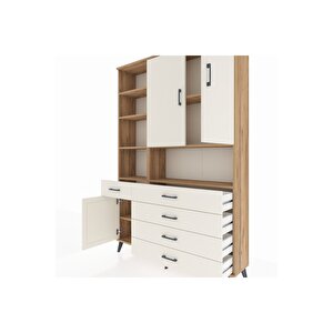 Arges Gardrop 8 Raflı 5 Çekmeceli 3 Kapaklı 132x30x195 Çam-aytaşı