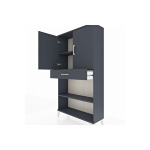 Arges Dolap 3 Raflı Tek Çekmeceli 2 Kapaklı 88x30x163 Antrasit-antrasit
