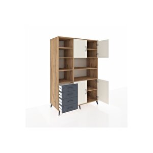 Kronos Dolap 9 Raflı 4 Çekmeceli 4 Kapaklı 132x59x195 Çam-aytaşı/antrasit