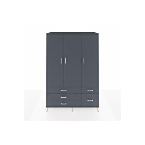 Kronos Dolap 5 Raflı 5 Çekmeceli Tek Askılı 132x59x195 Antrasit-antrasit/antrasit