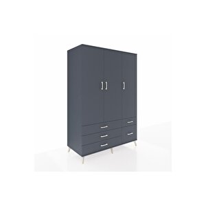 Kronos Dolap 5 Raflı 5 Çekmeceli Tek Askılı 132x59x195 Antrasit-antrasit/antrasit
