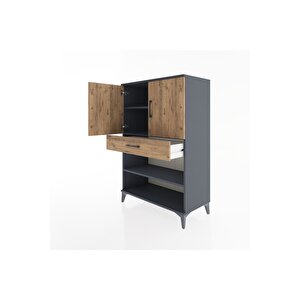 Hyperion Dolap 3 Raflı Tek Çekmeceli 2 Kapaklı 88x44x134 Antrasit-çam