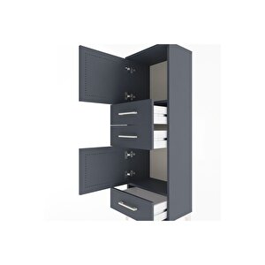 Arges Dolap 2 Raflı 3 Çekmeceli 2 Kapaklı 44x30x134 Antrasit-antrasit