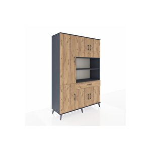 Hyperion Gardrop 10 Raflı Tek Çekmeceli 6 Kapaklı 132x44x195 Antrasit-çam