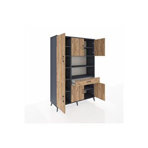 Hyperion Gardrop 10 Raflı Tek Çekmeceli 6 Kapaklı 132x44x195 Antrasit-çam