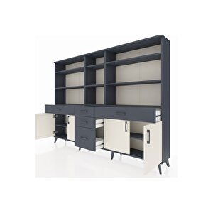 Arges Dolap 11 Raflı 5 Çekmeceli 4 Kapaklı 220x30x163 Antrasit-aytaşı/antrasit