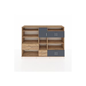 Hyperion Dolap 13 Raflı 3 Çekmeceli 5 Kapaklı 220x44x163 Çam-antrasit/çam