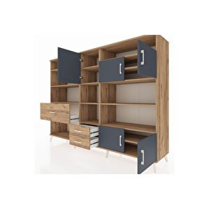 Hyperion Dolap 13 Raflı 3 Çekmeceli 5 Kapaklı 220x44x163 Çam-antrasit/çam