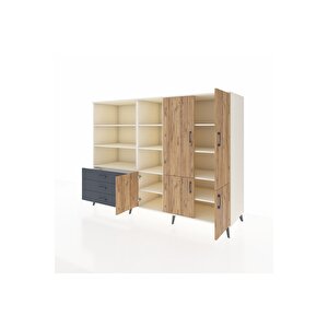 Kronos Dolap 11 Raflı 3 Çekmeceli 5 Kapaklı 220x59x163 Aytaşı-çam/antrasit