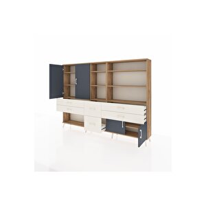 Arges Dolap 10 Raflı 6 Çekmeceli 4 Kapaklı 220x30x163 Çam-antrasit/aytaşı