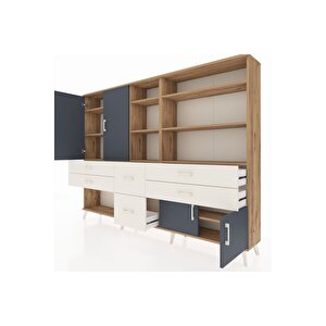 Arges Dolap 10 Raflı 6 Çekmeceli 4 Kapaklı 220x30x163 Çam-antrasit/aytaşı