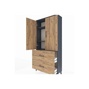 Arges Dolap 3 Raflı 2 Çekmeceli 2 Kapaklı 88x30x182 Antrasit-çam