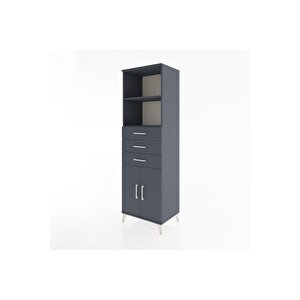 Hyperion Dolap 3 Raflı 3 Çekmeceli 2 Kapaklı 60x44x195 Antrasit-antrasit