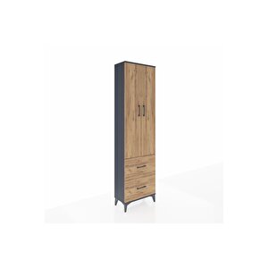 Arges Dolap 2 Raflı 2 Çekmeceli Tek Askılı 60x30x221 Antrasit-çam