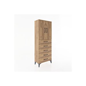 Arges Dolap 2 Raflı 5 Çekmeceli 2 Kapaklı 60x30x163 Çam-çam