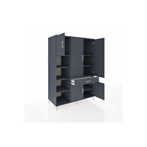 Kronos Dolap 8 Raflı Tek Çekmeceli 5 Kapaklı 132x59x195 Antrasit-antrasit/antrasit