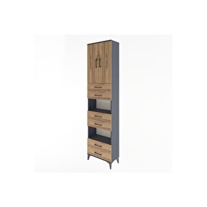 Arges Dolap 5 Raflı 6 Çekmeceli 2 Kapaklı 60x30x243 Antrasit-çam