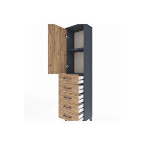 Arges Dolap 2 Raflı 5 Çekmeceli Tek Kapaklı 44x30x182 Antrasit-çam