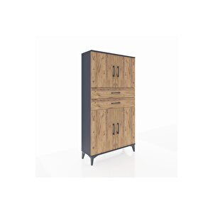 Arges Dolap 3 Raflı 2 Çekmeceli 4 Kapaklı 88x30x163 Antrasit-çam