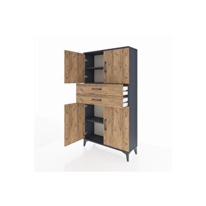 Arges Dolap 3 Raflı 2 Çekmeceli 4 Kapaklı 88x30x163 Antrasit-çam