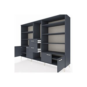 Hyperion Dolap 10 Raflı 2 Çekmeceli 4 Kapaklı 220x44x163 Antrasit-antrasit