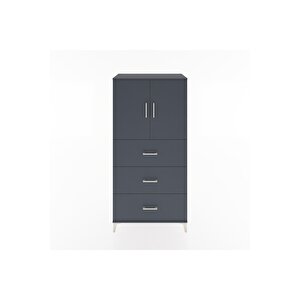 Hyperion Dolap 2 Raflı 3 Çekmeceli 2 Kapaklı 88x44x182 Antrasit-antrasit