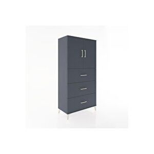 Hyperion Dolap 2 Raflı 3 Çekmeceli 2 Kapaklı 88x44x182 Antrasit-antrasit
