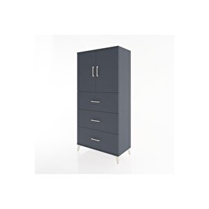 Hyperion Dolap 2 Raflı 3 Çekmeceli 2 Kapaklı 88x44x182 Antrasit-antrasit