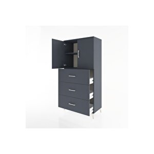 Hyperion Dolap 2 Raflı 3 Çekmeceli 2 Kapaklı 88x44x182 Antrasit-antrasit