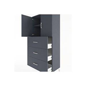 Hyperion Dolap 2 Raflı 3 Çekmeceli 2 Kapaklı 88x44x182 Antrasit-antrasit