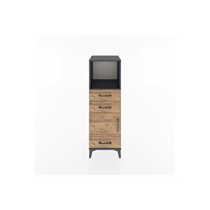 Hyperion Dolap 2 Raflı 3 Çekmeceli Tek Kapaklı 44x44x134 Antrasit-çam