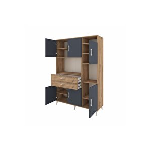Hyperion Dolap 9 Raflı 2 Çekmeceli 6 Kapaklı 132x44x195 Çam-antrasit/çam