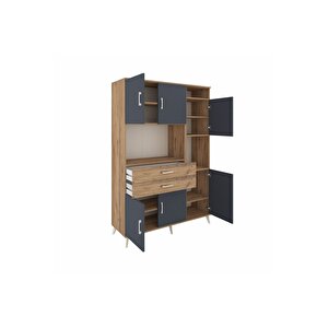 Hyperion Dolap 9 Raflı 2 Çekmeceli 6 Kapaklı 132x44x195 Çam-antrasit/çam