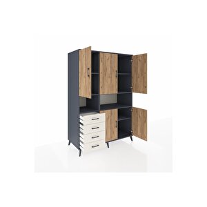 Kronos Dolap 7 Raflı 4 Çekmeceli 5 Kapaklı 132x59x195 Antrasit-çam/aytaşı