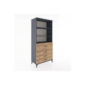 Hyperion Dolap 3 Raflı 4 Çekmeceli 88x44x195 Antrasit-çam