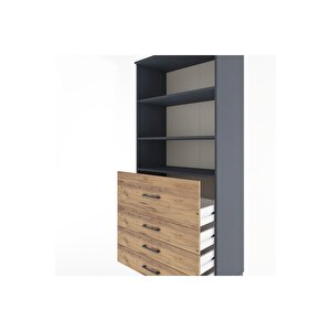 Hyperion Dolap 3 Raflı 4 Çekmeceli 88x44x195 Antrasit-çam