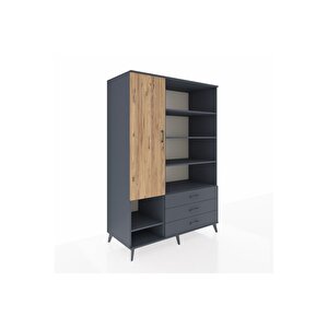 Kronos Dolap 9 Raflı 3 Çekmeceli Tek Kapaklı  132x59x195 Antrasit-çam/antrasit