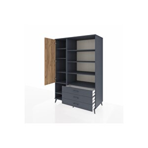 Kronos Dolap 9 Raflı 3 Çekmeceli Tek Kapaklı  132x59x195 Antrasit-çam/antrasit