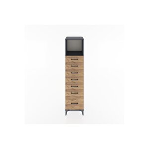 Hyperion Dolap Tek Raflı 7 Çekmeceli 44x44x182 Antrasit-çam